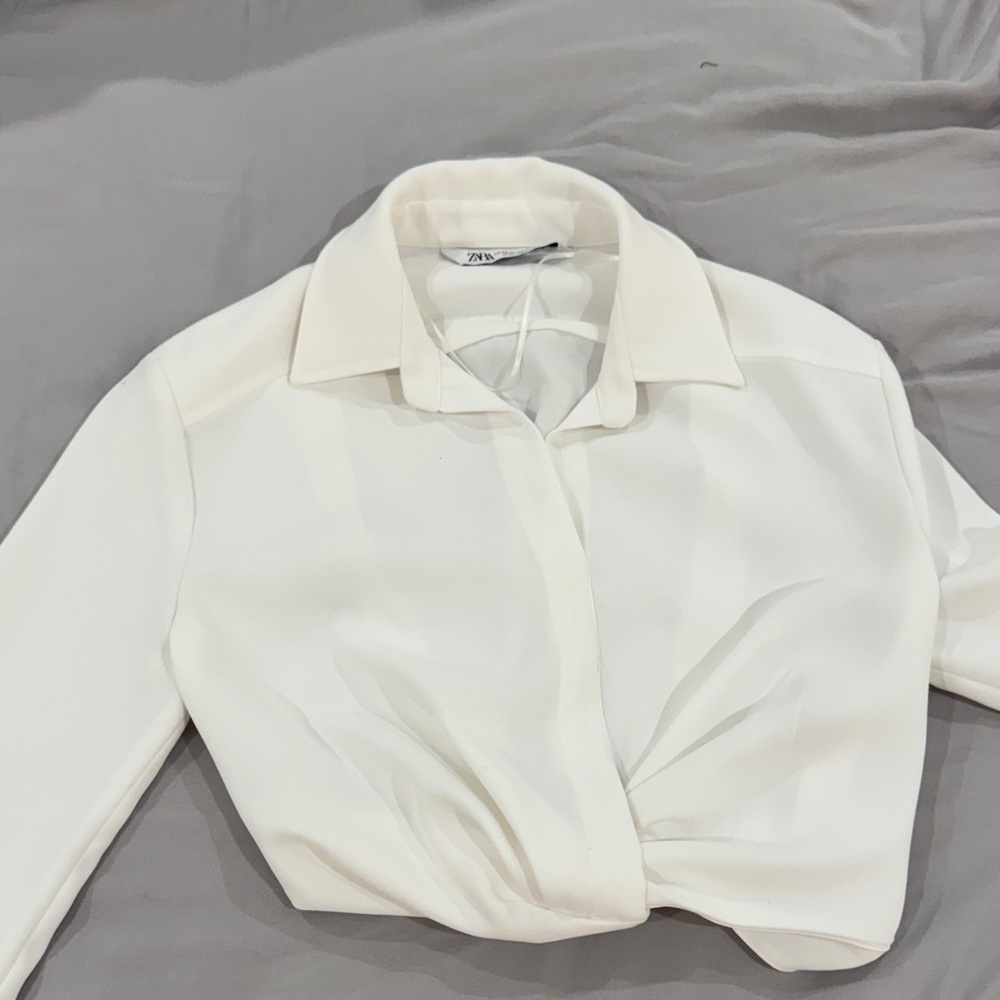 Zara White Twist Front Blouse